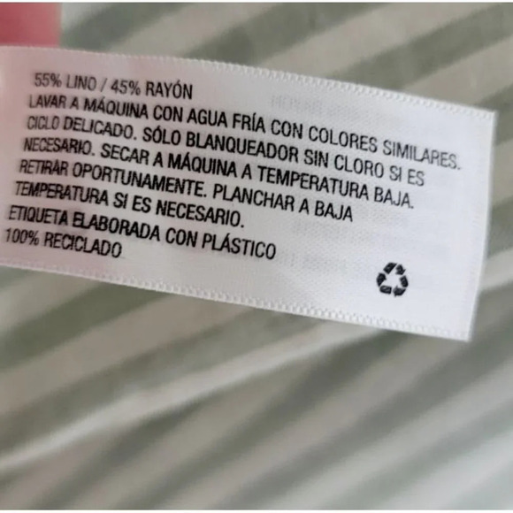 A New Day Peasant Blouse M Woven Linen Blend Stripe Green Boho Breathable Relax - Picture 6 of 12